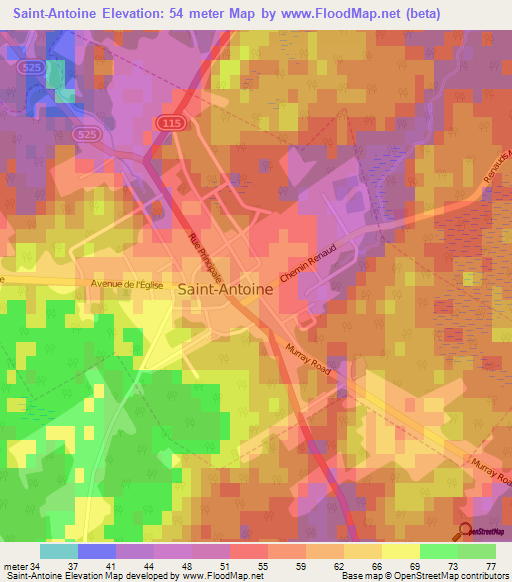 Saint-Antoine,Canada Elevation Map