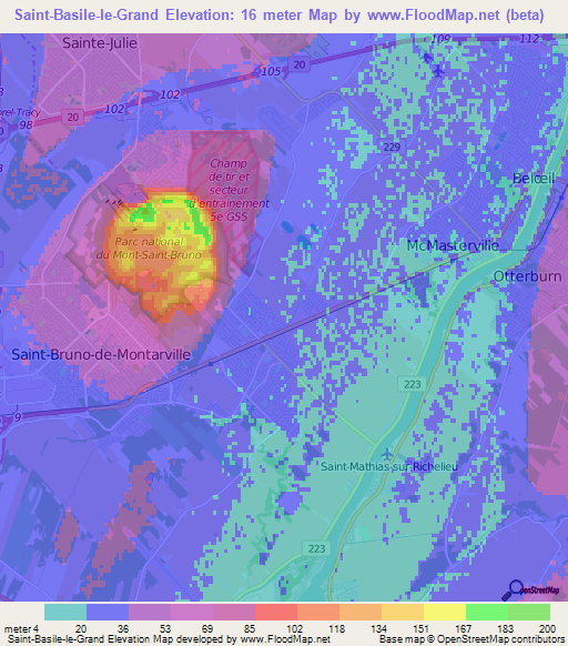 Elevation of SaintBasileleGrand,Canada Elevation Map, Topography