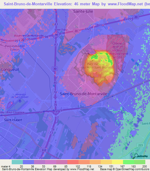Saint-Bruno-de-Montarville,Canada Elevation Map