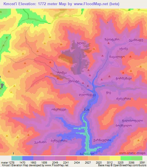 Kmost'i,Georgia Elevation Map