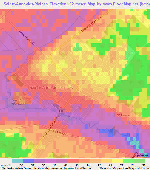 Elevation of SainteAnnedesPlaines,Canada Elevation Map, Topography