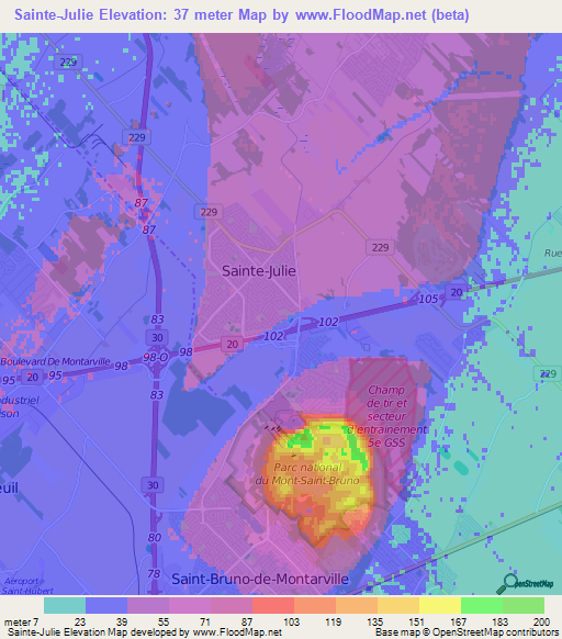Sainte-Julie,Canada Elevation Map