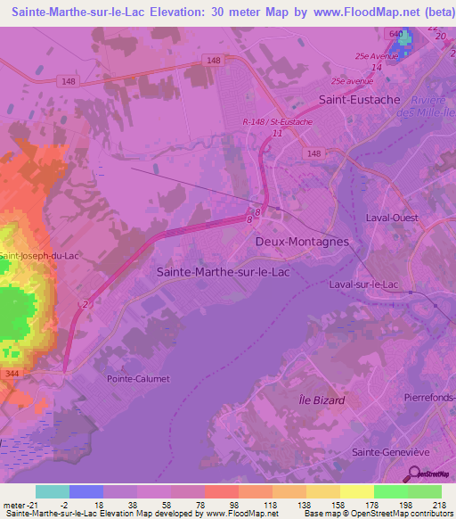 Sainte-Marthe-sur-le-Lac,Canada Elevation Map