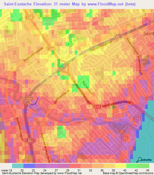 Saint-Eustache,Canada Elevation Map