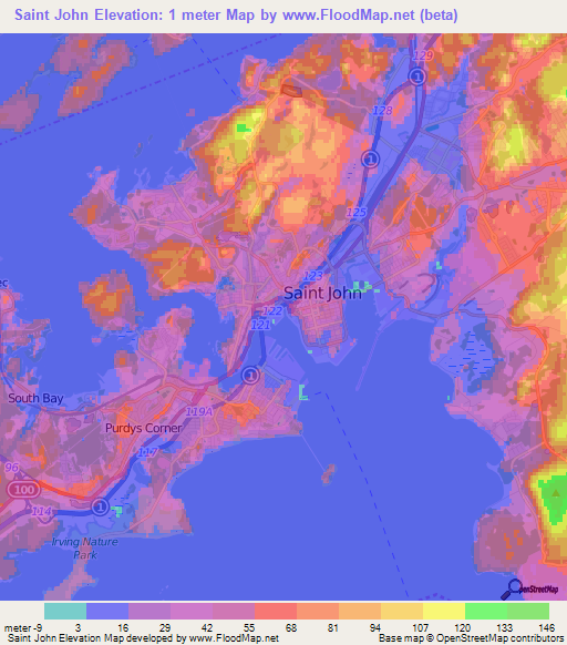 Saint John,Canada Elevation Map