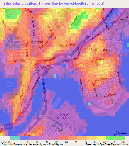 Saint John,Canada Elevation Map
