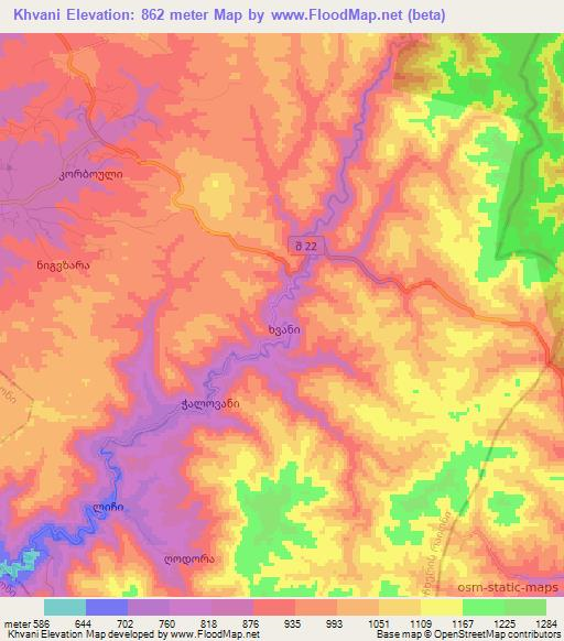 Khvani,Georgia Elevation Map