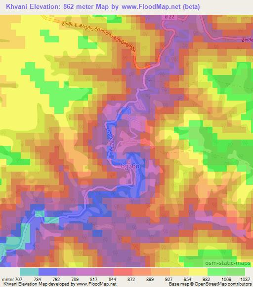 Khvani,Georgia Elevation Map