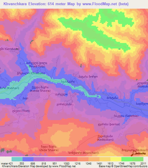 Khvanchkara,Georgia Elevation Map