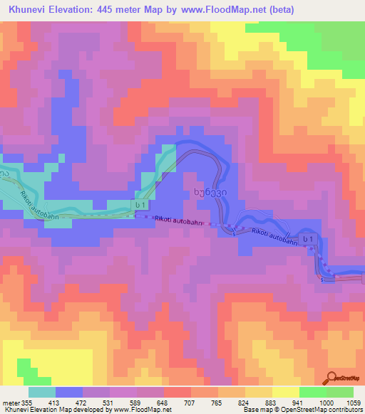 Khunevi,Georgia Elevation Map