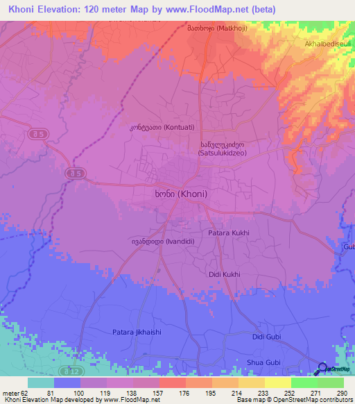 Khoni,Georgia Elevation Map