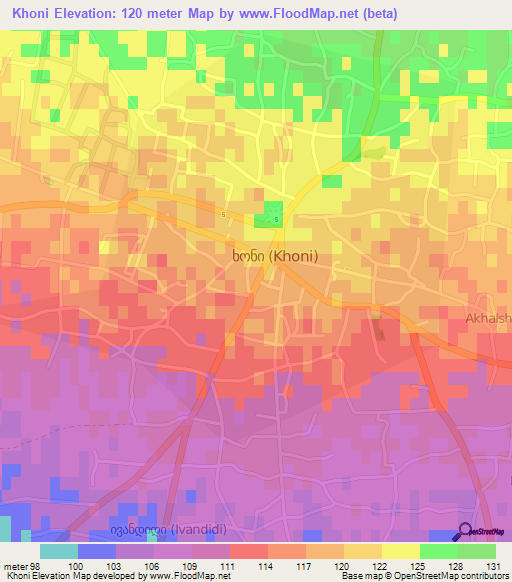Khoni,Georgia Elevation Map