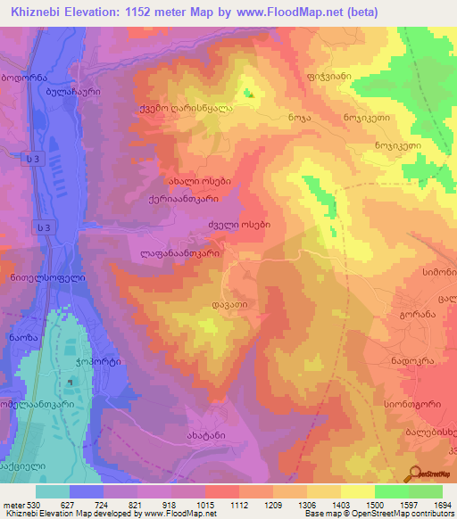 Khiznebi,Georgia Elevation Map