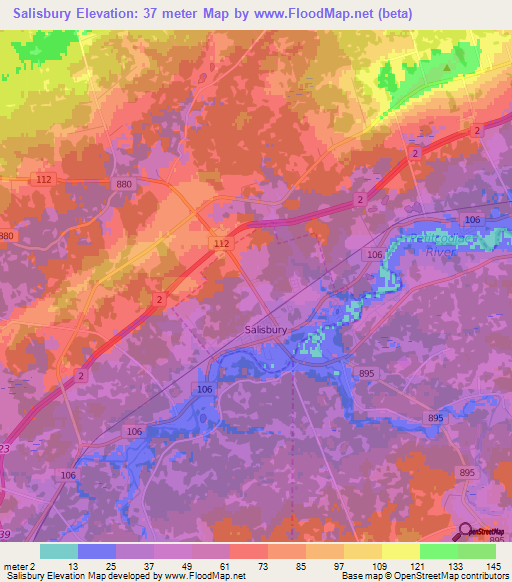 Salisbury,Canada Elevation Map