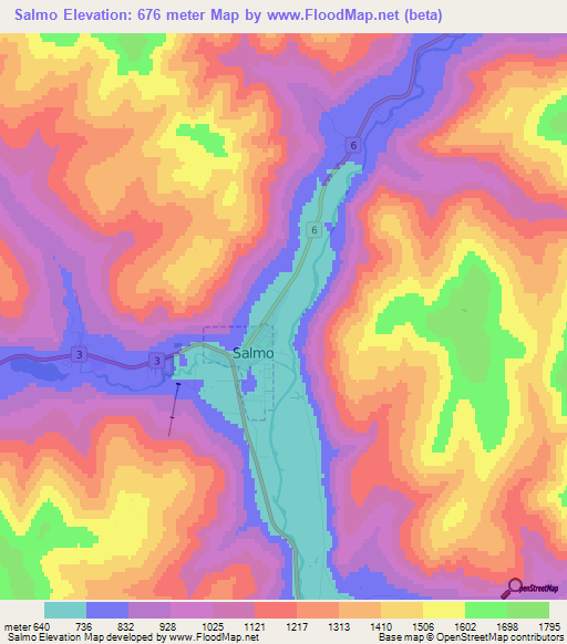 Salmo,Canada Elevation Map
