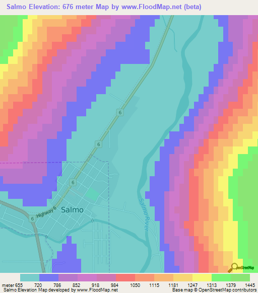 Salmo,Canada Elevation Map