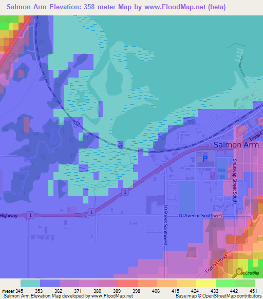 Elevation of Salmon Arm,Canada Elevation Map, Topography, Contour