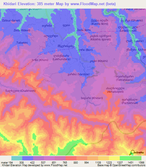 Khidari,Georgia Elevation Map