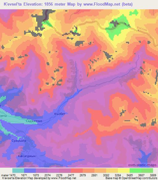 K'evsel'ta,Georgia Elevation Map