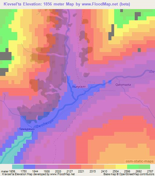 K'evsel'ta,Georgia Elevation Map