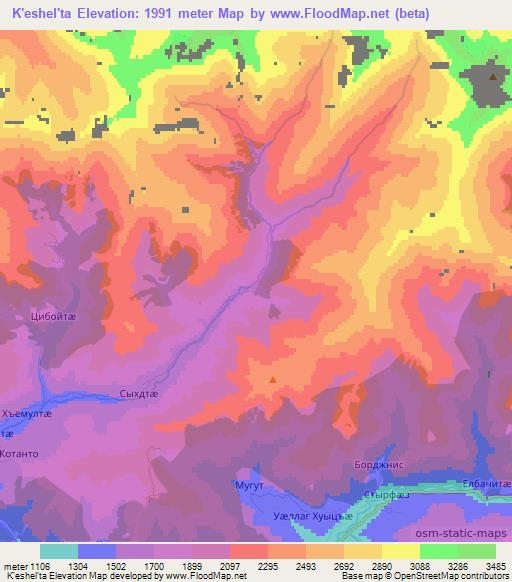 K'eshel'ta,Georgia Elevation Map