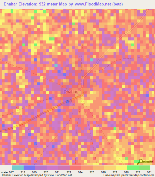 Dhahar,Somalia Elevation Map
