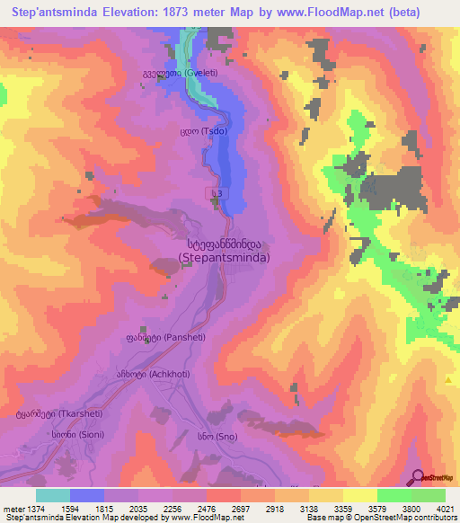 Step'antsminda,Georgia Elevation Map