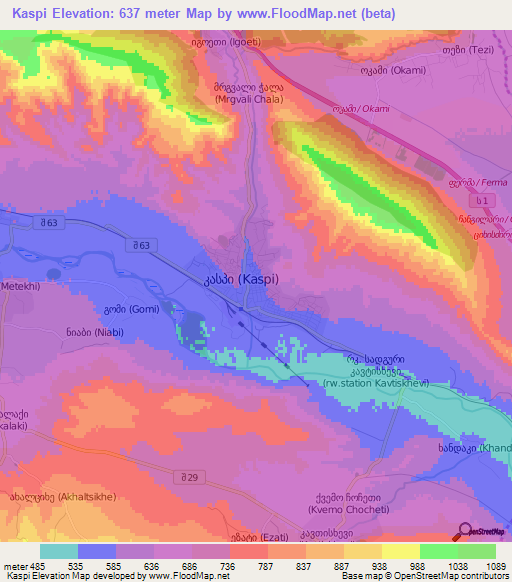Kaspi,Georgia Elevation Map