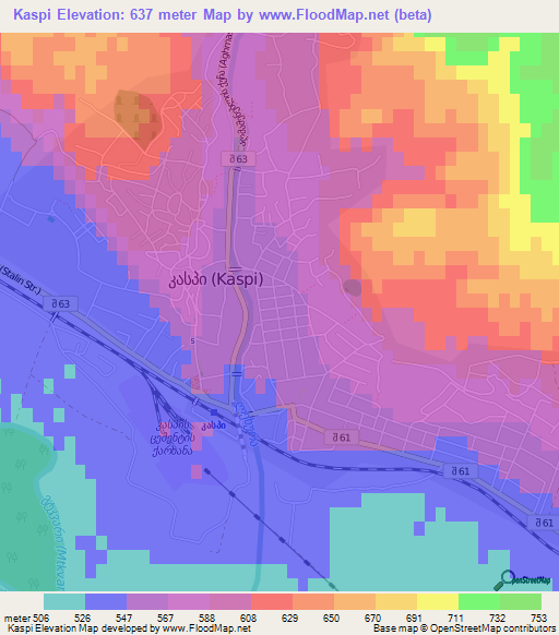 Kaspi,Georgia Elevation Map