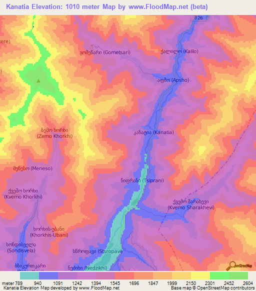 Kanatia,Georgia Elevation Map