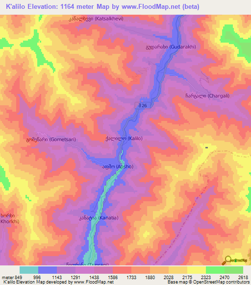K'alilo,Georgia Elevation Map