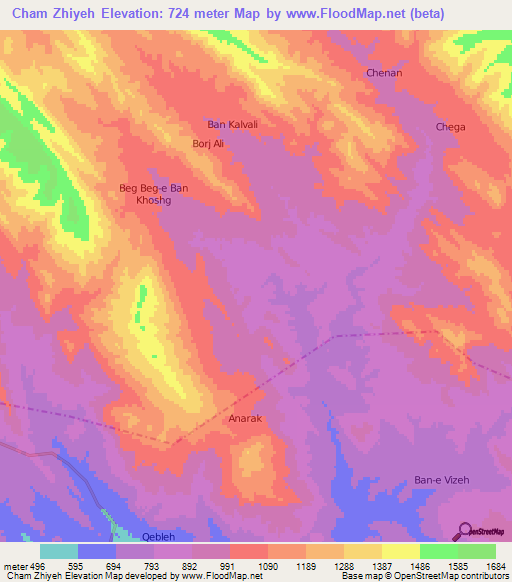 Cham Zhiyeh,Iran Elevation Map