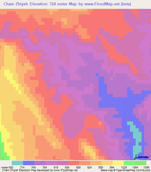 Cham Zhiyeh,Iran Elevation Map