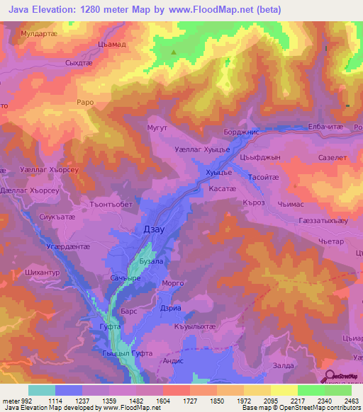 Java,Georgia Elevation Map