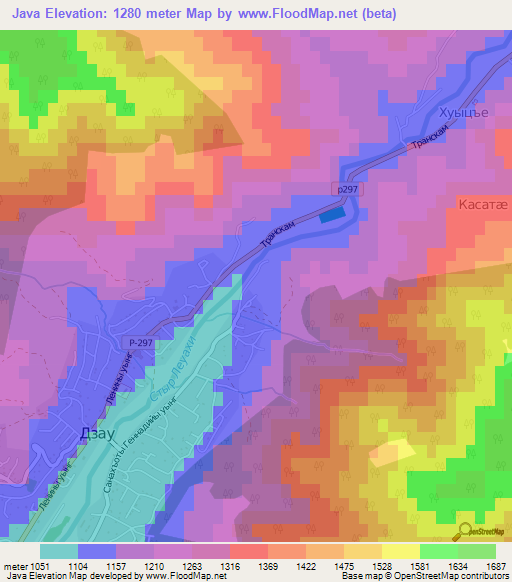 Java,Georgia Elevation Map