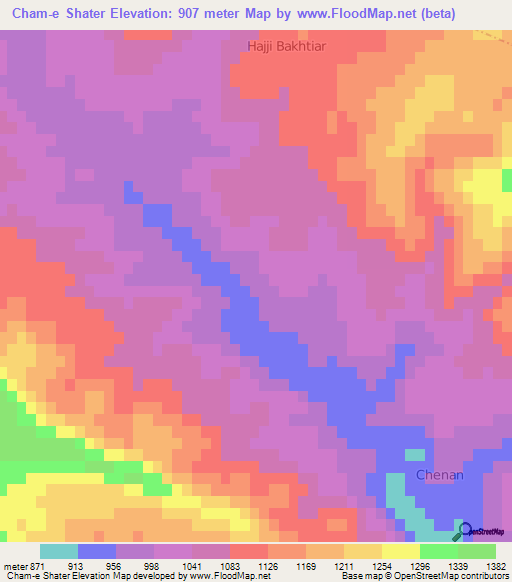 Cham-e Shater,Iran Elevation Map