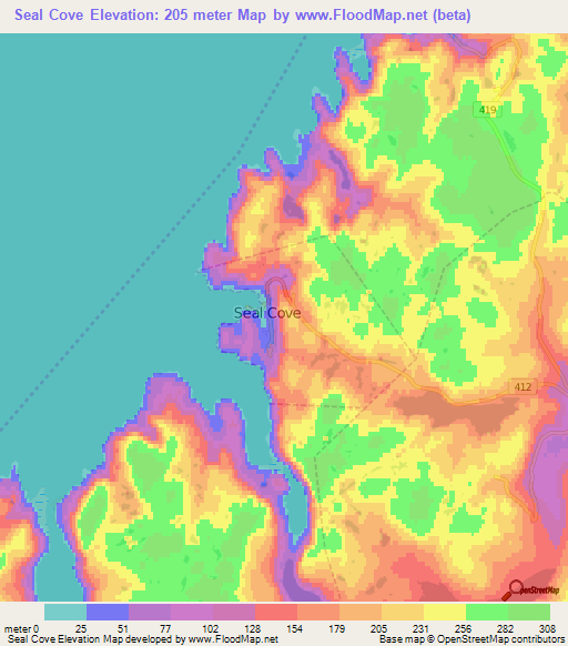 Seal Cove,Canada Elevation Map