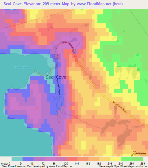 Seal Cove,Canada Elevation Map