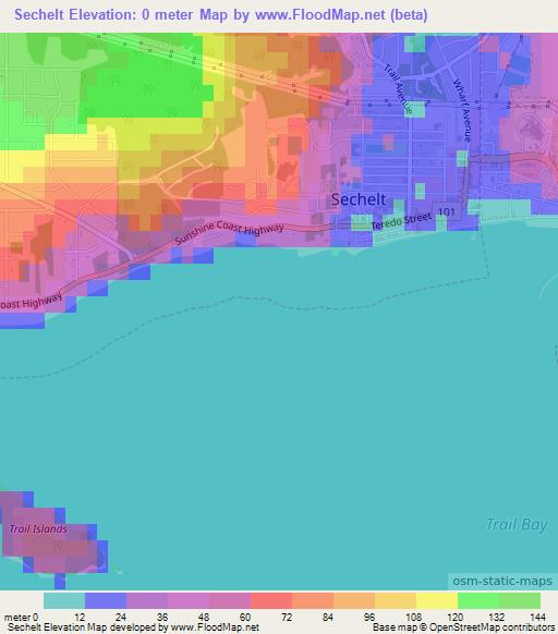 Sechelt,Canada Elevation Map