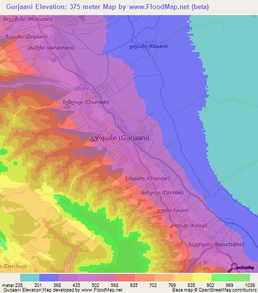 Gurjaani,Georgia Elevation Map