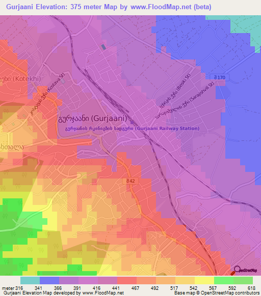 Gurjaani,Georgia Elevation Map