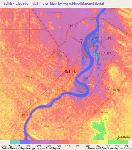 Selkirk,Canada Elevation Map