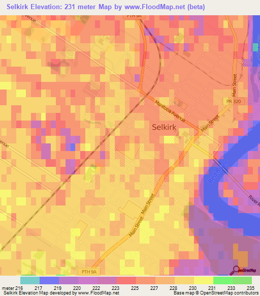 Selkirk,Canada Elevation Map