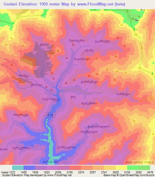 Gudani,Georgia Elevation Map