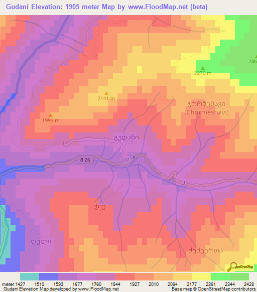 Gudani,Georgia Elevation Map