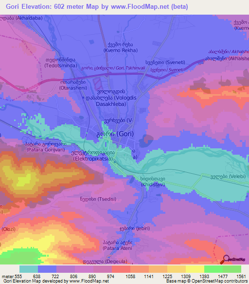 Gori,Georgia Elevation Map