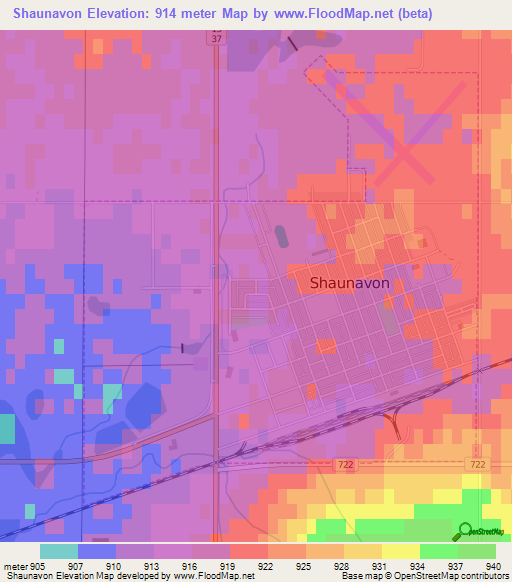 Shaunavon,Canada Elevation Map