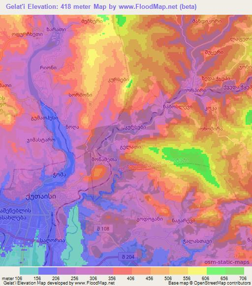 Gelat'i,Georgia Elevation Map