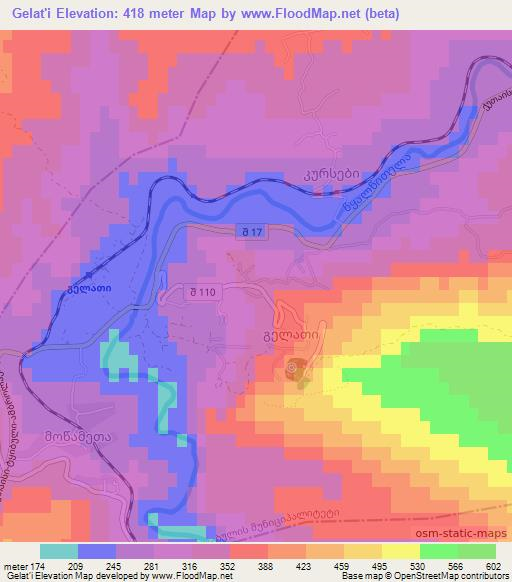 Gelat'i,Georgia Elevation Map