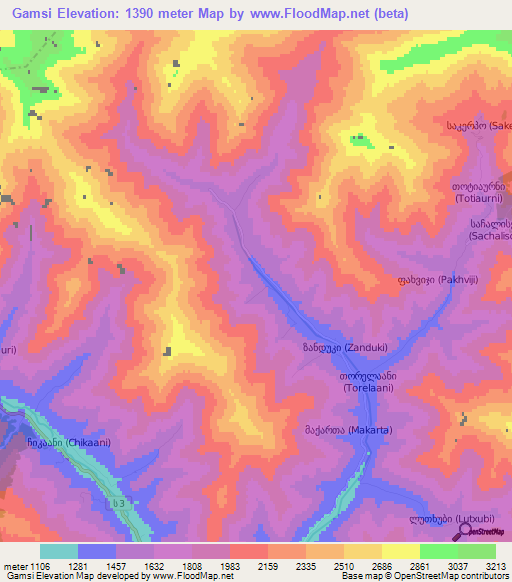 Gamsi,Georgia Elevation Map